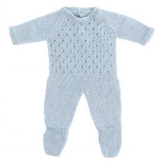 Blauer Strickpyjama für 38cm große Puppen