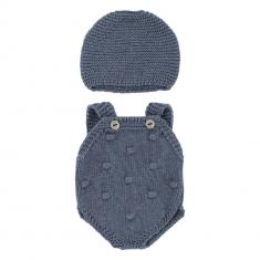 ENSEMBLE de VÊTEMENTS TRICOTÉ gris-bleu pour poupées de 32cm