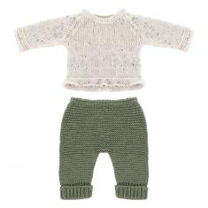 Set of green/ecru knitted clothes for 32cm dolls