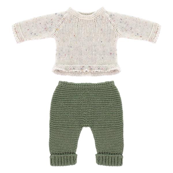 Set of green/ecru knitted clothes for 32cm dolls - Miniland-8231656