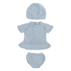 ENSEMBLE de VÊTEMENTS TRICOTÉ gris-bleu pour poupées de 40cm