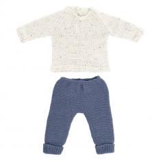 Set of ecru/blue knitted clothes for 40cm dolls