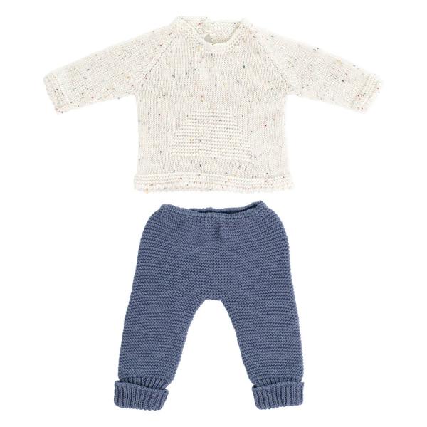 Set of ecru/blue knitted clothes for 40cm dolls - Miniland-8231659