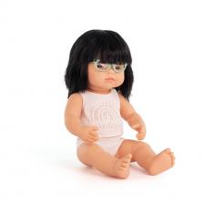 ASIATISCHE MÄDCHEN-PUPPE mit Brille 38cm