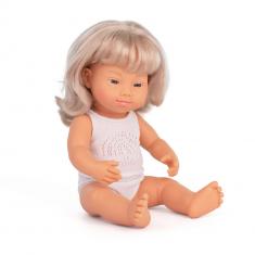 Blonde europäische Mädchenpuppe mit Down-Syndrom 38cm