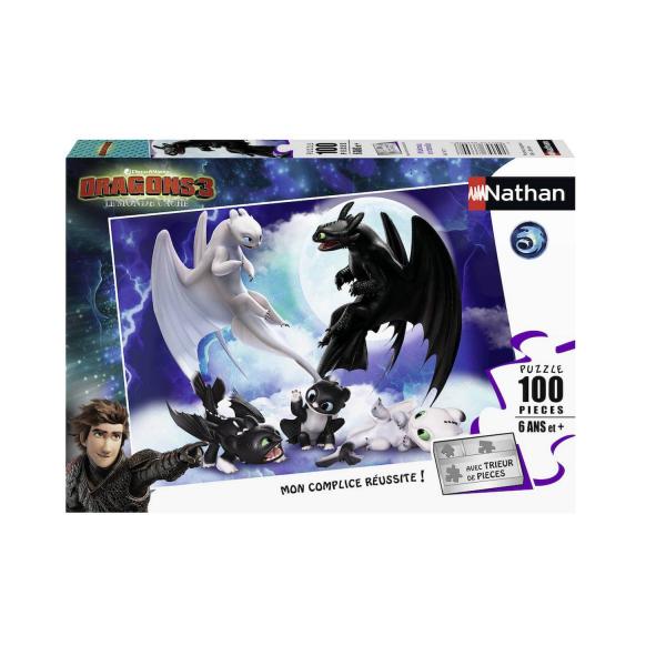Puzzle de 100 piezas: Dragons: Toothless with family - Nathan-Ravensburger-86767