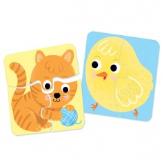 Evolutionary wooden puzzles 2 to 4 pieces: Farm animals