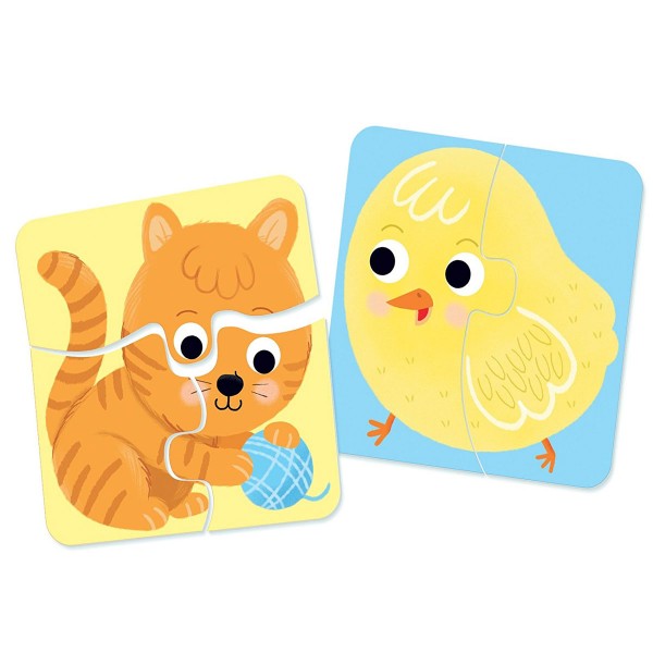 Evolutionary wooden puzzles 2 to 4 pieces: Farm animals - Nathan-31437
