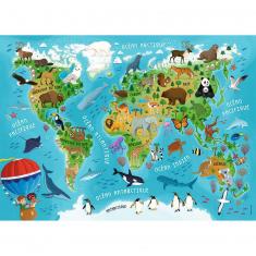 Puzzle 45 pièces : Carte du monde des animaux