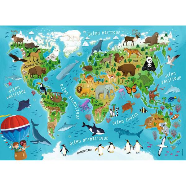 Puzzle 45 pièces : Carte du monde des animaux - Nathan-Ravensburger-86028