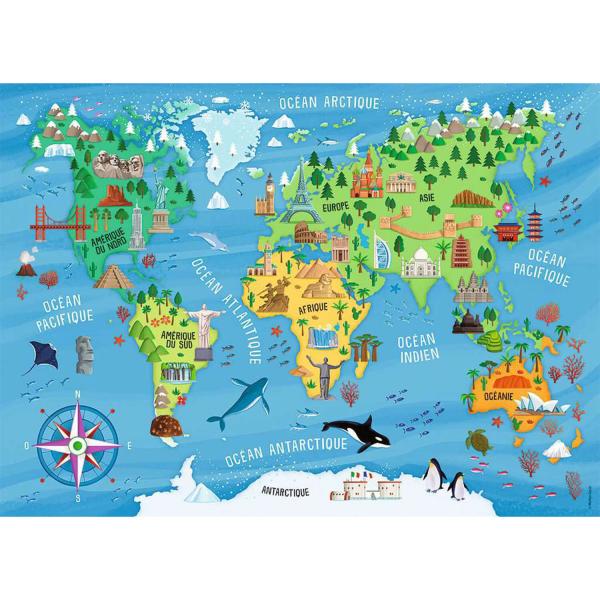 100 Teile Puzzle : Weltkarte der Denkmäler - Nathan-Ravensburger-86775