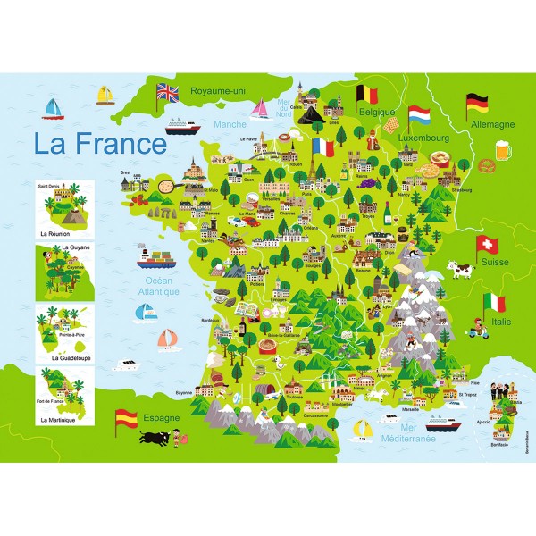 100 piece puzzle: Map of France - Nathan-Ravensburger-86732