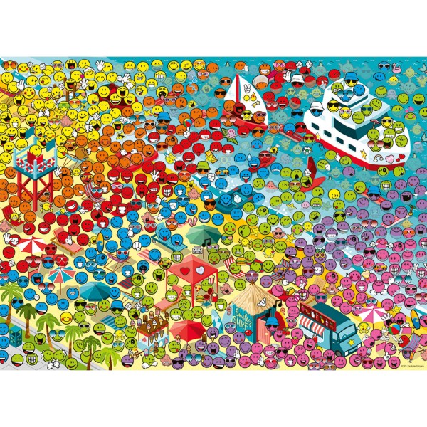 500 pieces puzzle: The world of smileys at the beach - Nathan-872381