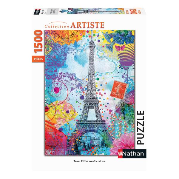 Puzzle 1500 Teile: Mehrfarbiger Eiffelturm - Nathan-Ravensburger-87813