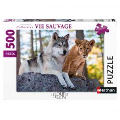 500 pieces puzzle: The wolf and the lion
