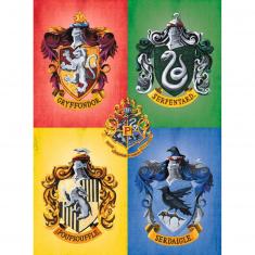Puzzle de 500 piezas: Harry Potter: Los cuatro escudos de armas de Hogwarts