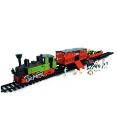 TRAIN ELECTRIQUE LOCO + 2 WAGONS + ACCESSOIRES ET ANIMAUX 