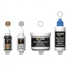 Packung mit Spachtelmasse, Bitumen, Grundierung und Lack