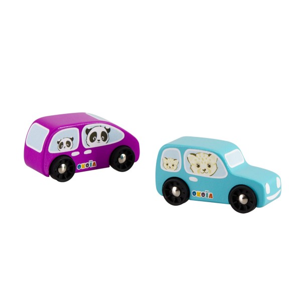 Set de 2 voitures en bois : Bleu et violet - Okoia-OKJ785494-2