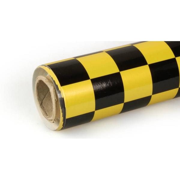 10m Oracover Fun-3 Large Chequered Pearl Yellow/Black - 5523750-ORA43-036-071-010