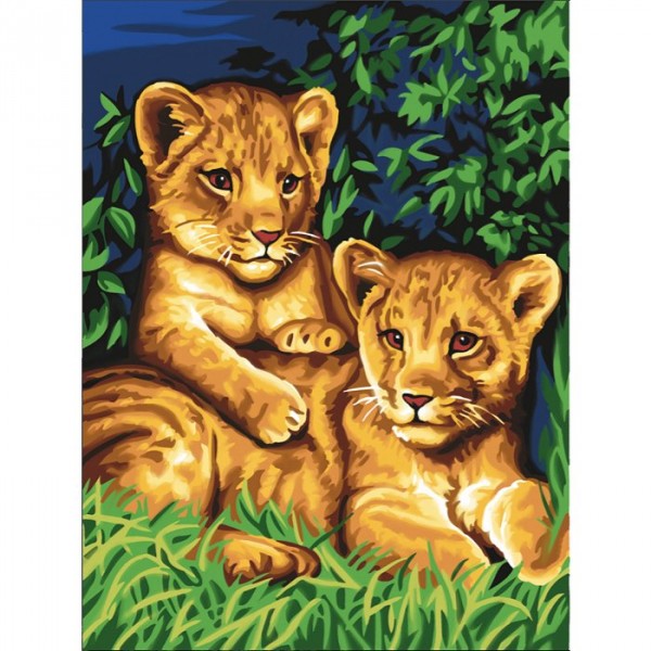 Peinture au numéro  Débutants : Les deux lionceaux - Oz-PP41657