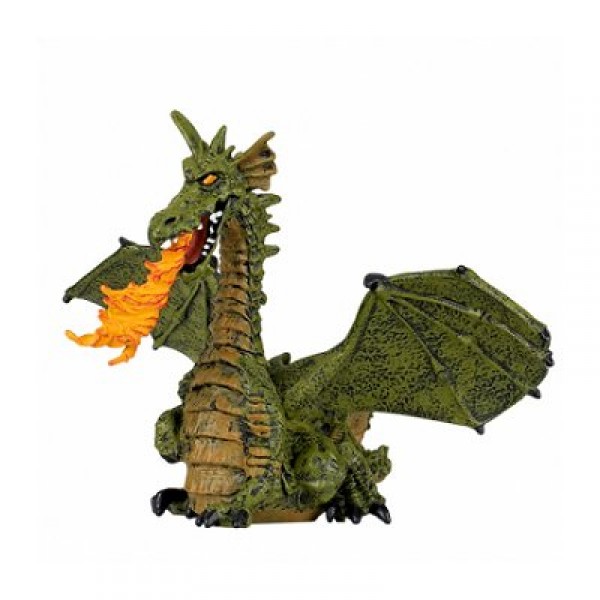 Figurine Dragon ailé vert avec flamme - Papo-39025