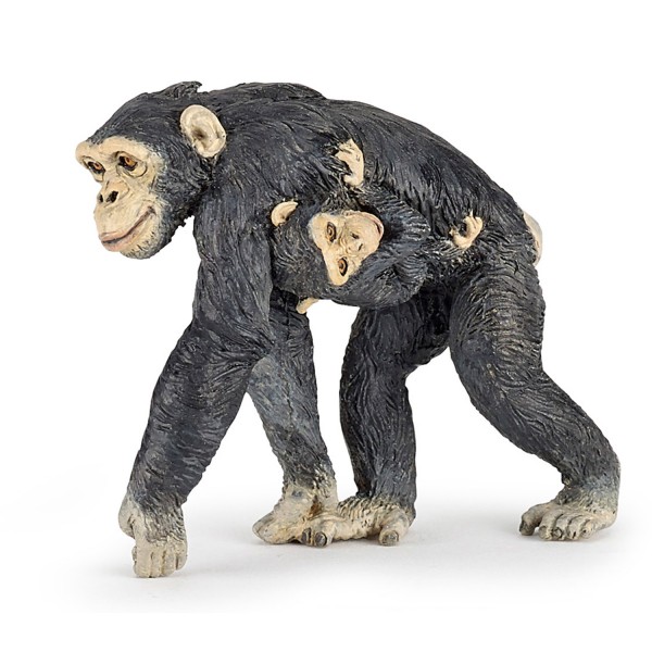 Figura de chimpancé y bebé. - Papo-50194