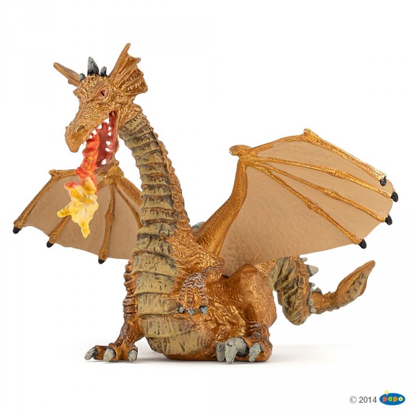Figura de dragón dorado con llama - Papo-39095