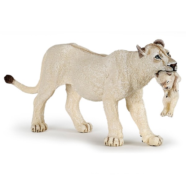 Weiße Löwinfigur mit Löwenbaby - Papo-50203