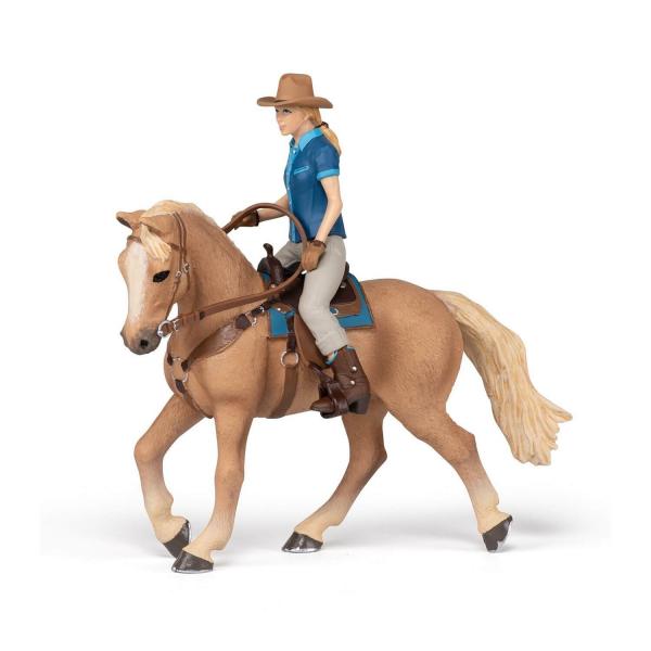 Western horse figurine and its rider - Papo-51566