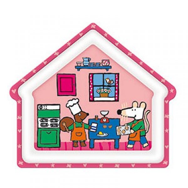 Assiette en forme de maison rose Mimi la souris - Petitjour-MM991B
