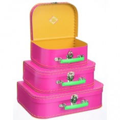 Set of 3 suitcases - Pink cardboard