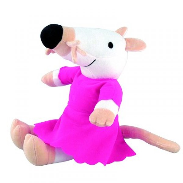 Peluche avec grelot Mimi la souris en robe rose : 18 cm - Petitjour-MM311B