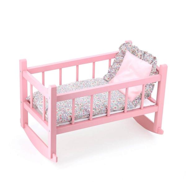 Cradle bed for 40 cm doll: Pink lacquered, vanilla-strawberry filling - Petitcollin-800119