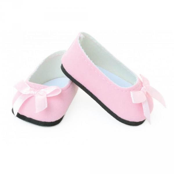 Accessories for dolls measuring 39 to 48 cm: Pink suede ballerina shoes - PetitCollin-603905
