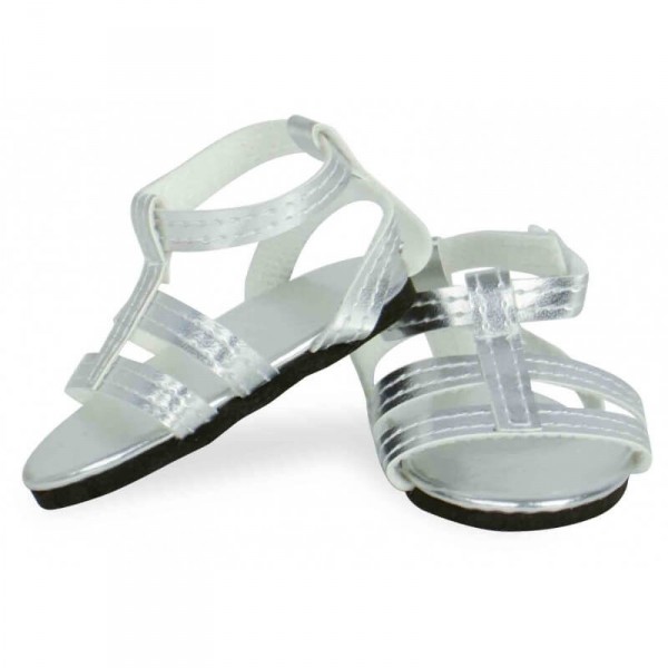 Puppenzubehör: Silberne Sandalen Größe 39 bis 48 cm - PetitCollin-603914