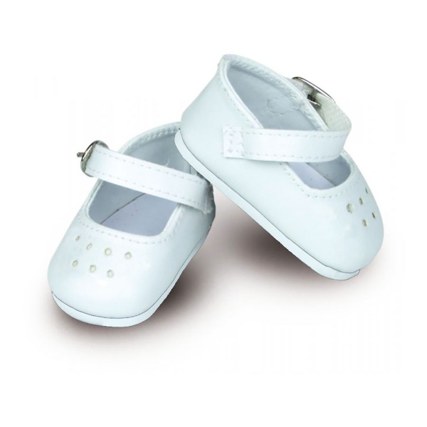 Accessoires pour poupées Minouche 34 cm : Chaussures ballerines à bride coloris blanc - PetitCollin-603402