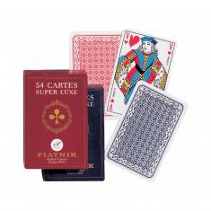Juego de 54 cartas francesas en estuche de cartón.