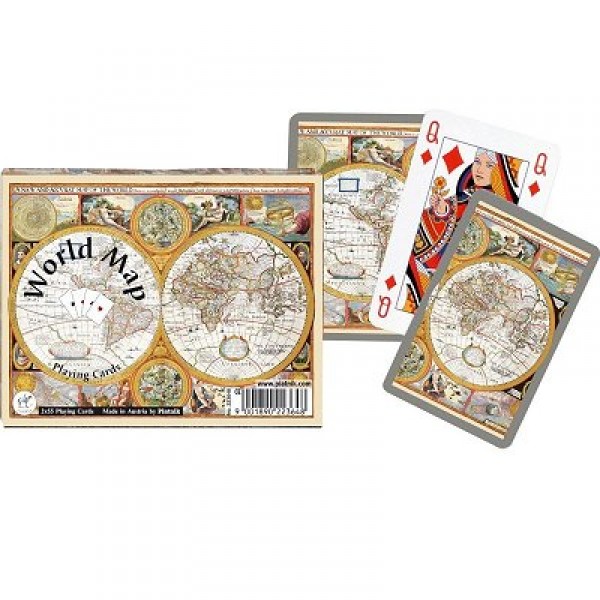 Jeu de cartes : Coffret de 2 x 55 cartes : Carte du monde - Piatnik-2236
