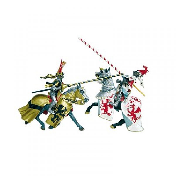Figurine Cheval robe dragons blanc et rouge (sans chevalier) - Plastoy-62031
