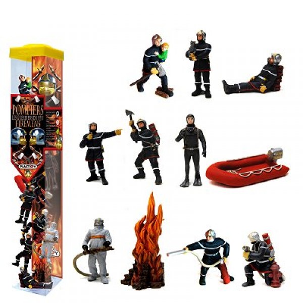 Figurines Pompiers : Tubo de 11 figurines : Les guerriers du feu  - Plastoy-70368