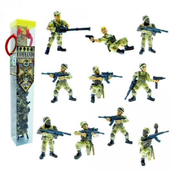 Figurine Soldats : Tubo de 10 figurines : Commando 2 Opération désert  - Plastoy-70376