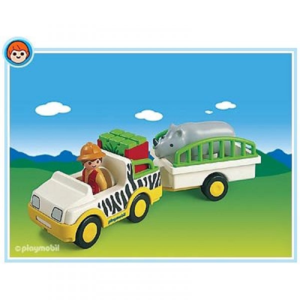 Playmobil 6743 - 1.2.3 - Gardien de zoo / véhicule / rhinocéros - Playmobil-6743