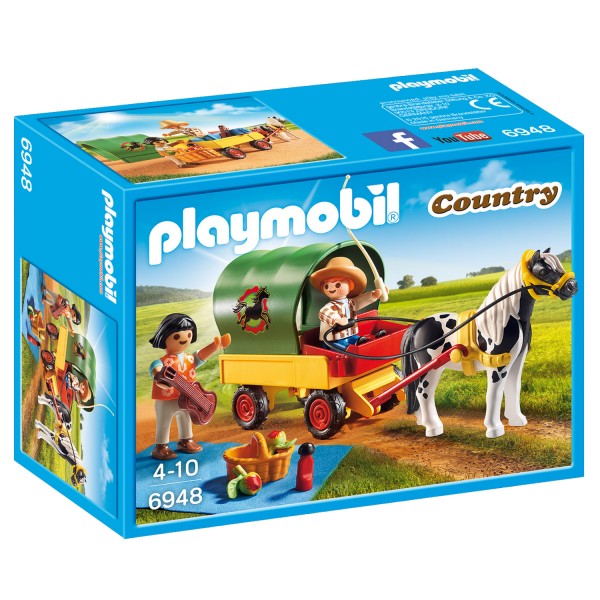 Playmobil 6948 Courntry : Enfants avec chariot et poney - Playmobil-6948
