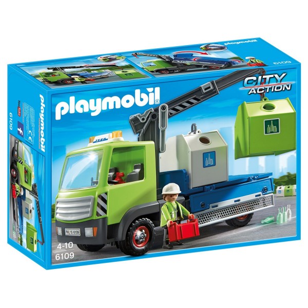 Playmobil 6109 : City Action : Camion avec grue et conteneurs à verre - Playmobil-6109