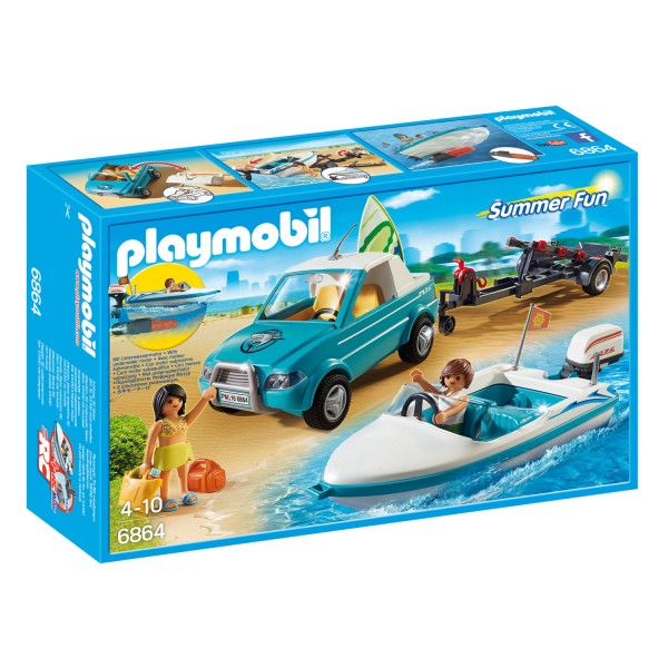 Playmobil 6864 Summer Fun : Voiture avec bateau et moteur submersible - Playmobil-6864