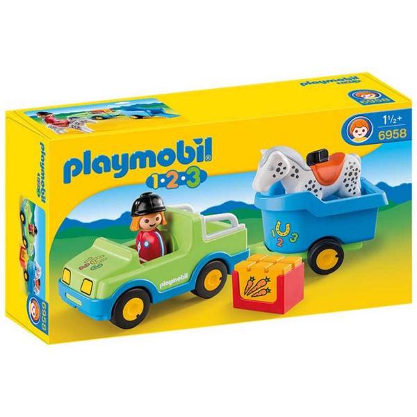 Playmobil 6958 : 1.2.3 : Véhicule avec remorque à cheval - Playmobil-6958