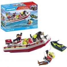 Barco de bomberos y moto acuática