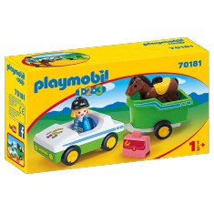 Playmobil 70181 1.2.3 : Cavalière avec voiture et remorque