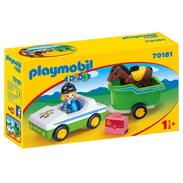 Playmobil 70181 1.2.3 : Cavalière avec voiture et remorque - Playmobil-70181